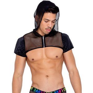 Cropped Fishnet Hoodie with Zipper Front